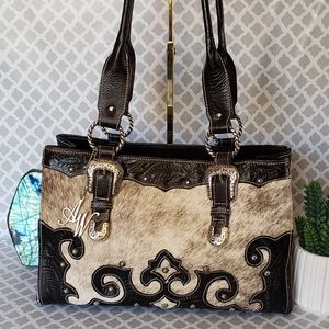 American West 100% cow hide tooled  Leather  purse